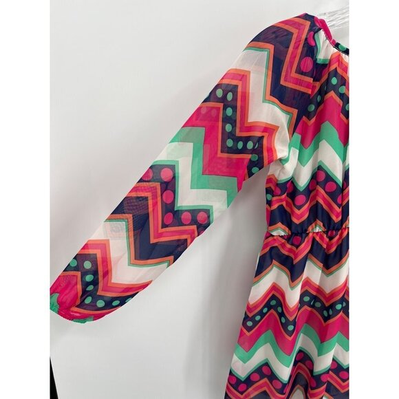 My Michelle Girl's Dress Size 8 Multicolor Long Sleeve Polka Dot Chevron - Picture 7 of 11